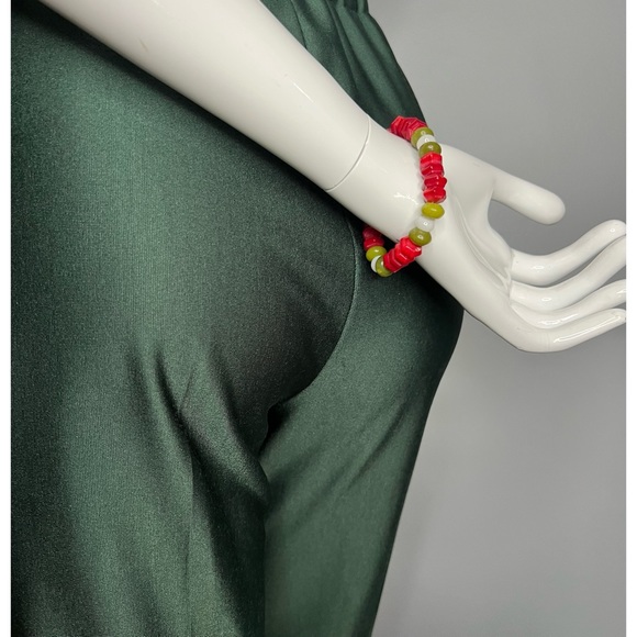 jade & coral gemstone stretch bracelet - Picture 2 of 11